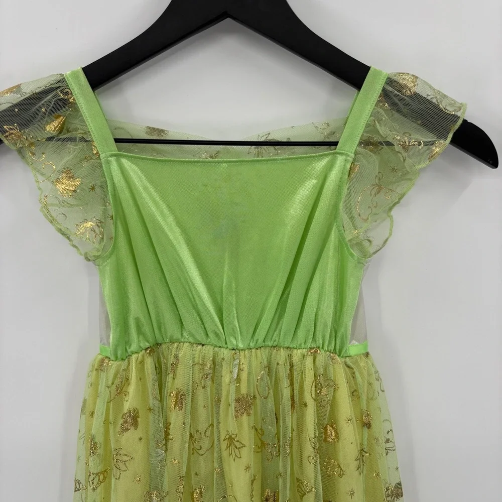 Disney Tiana Nightgown Kids Size 6 Green Yellow Princess Frog Glitter Sleepwear